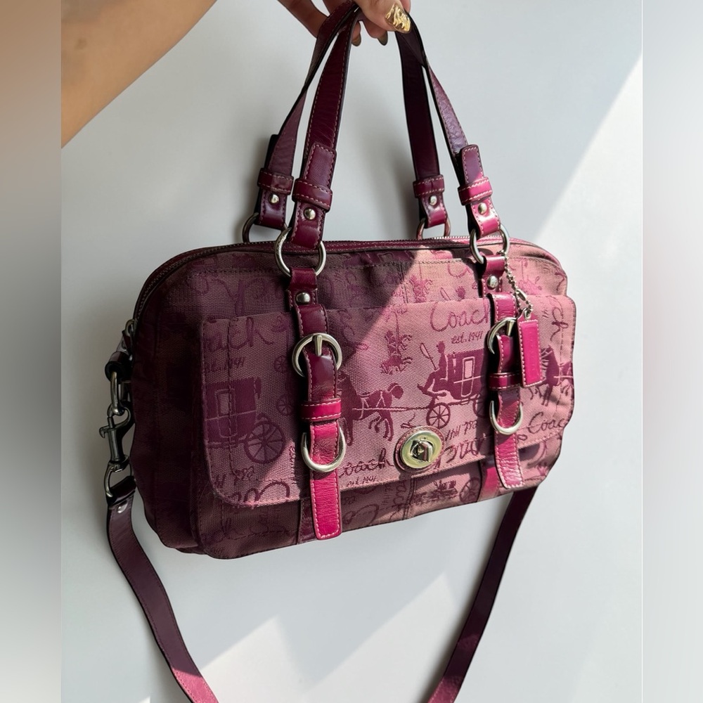 Coach Pink Purple Horse & Carriage Satchel Crossbody F14035 Hangtag Strap